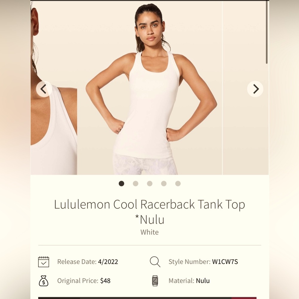 🍋Women’s Lululemon Cool Racerback Tank Top unsized PTP approx 16” white 🍋